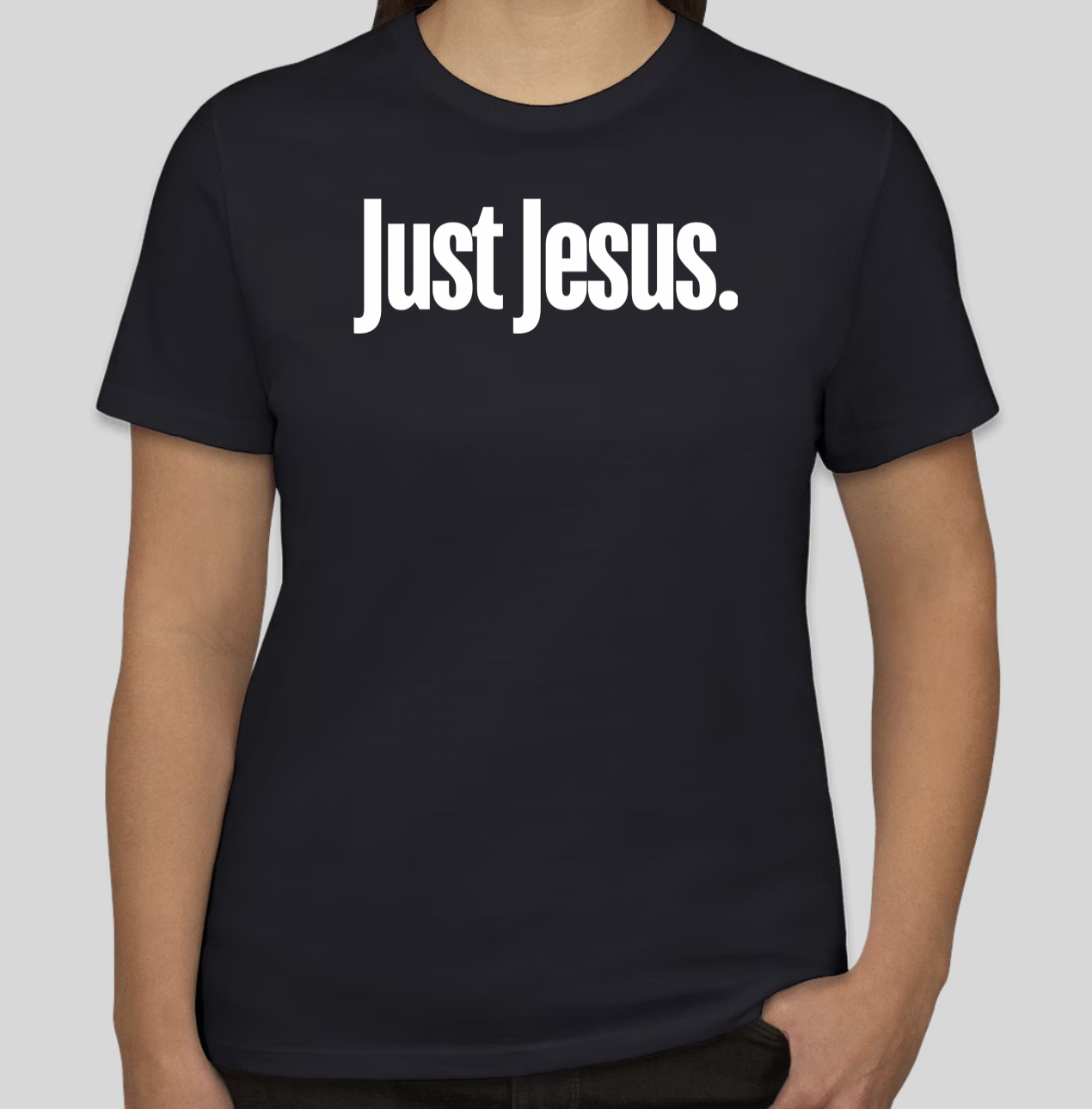 The Just Jesus t-shirt features the holy name of Jesus in straightforward text. The slim BHS logo has been applied to the back of the t-shirt.